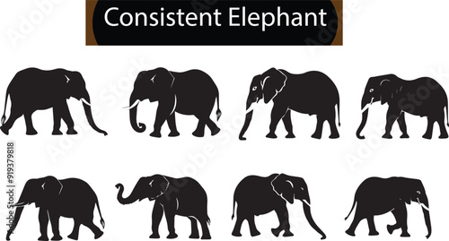 Consistent Elephant Black Silhouette Design Elements