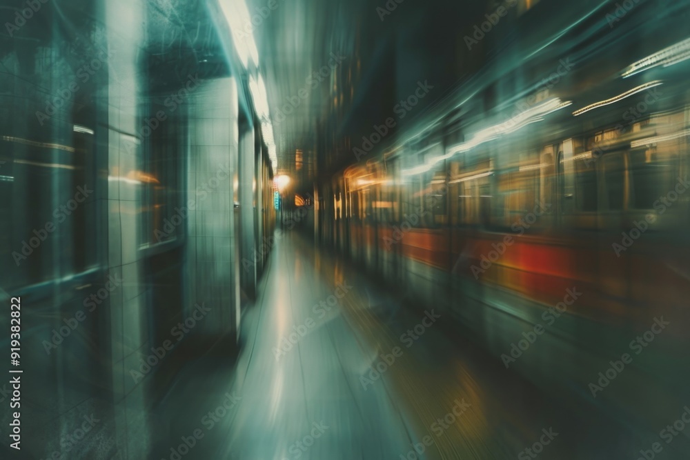 Fototapeta premium A blurry image of a subway train at night