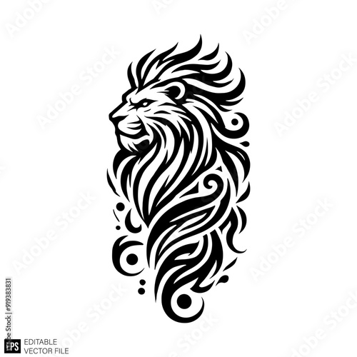 tribal lion head Clip Art Black and White  Illustrations Graphic Design Elements Vector Silhouette