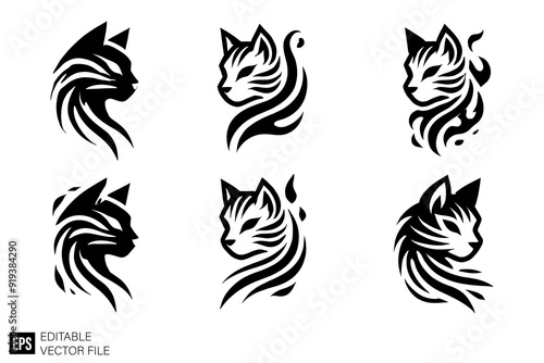 cat tribal tattooClip Art Black and White Illustrations Graphic Design Elements Vector Silhouette