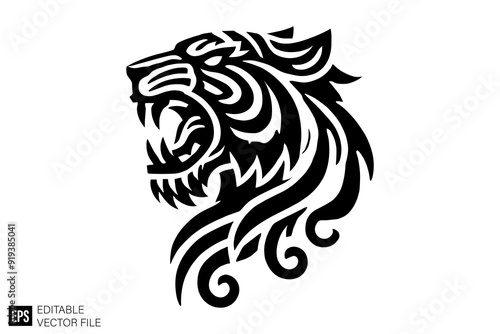 tribal tiger tattoo head Clip Art Black and White  Illustrations Graphic Design Elements Vector Silhouette