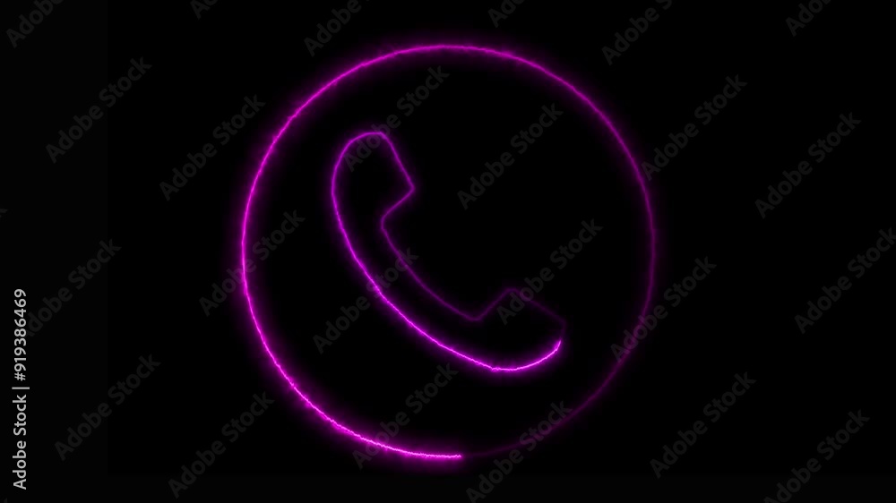 Glowing neon calling icon animation with purple color on black background. Glowing neon calling icon animation with purple color on black background.