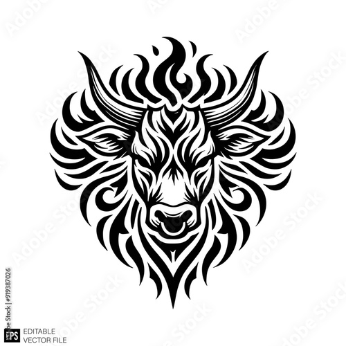 tribal cow head Clip Art Black and White  Illustrations Graphic Design Elements Vector Silhouette