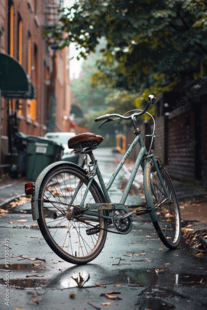 A bicycle parked on the side of a street, possibly waiting for its owner to return A bicycle parked on the side of a street, possibly waiting for its owner to return