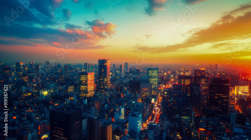 Wallpaper Mural A city skyline at sunset with a warm orange and pink sky Torontodigital.ca
