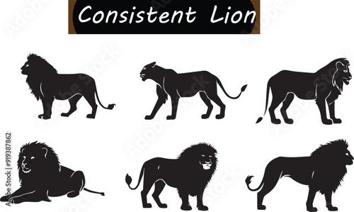 Consistent Lion Black Silhouette Design Elements