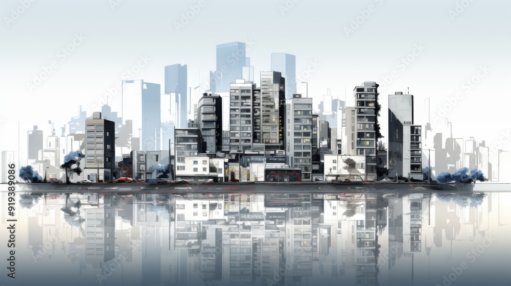 Fototapeta premium Cityscape with Reflection in Water