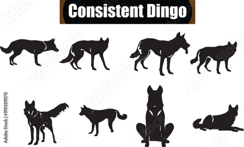 Dingo   Flat Black Silhouette Vector Art Bundle photo