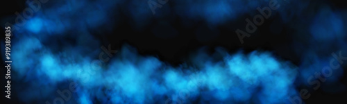 Fog or smoke, blue smog clouds on floor, isolated transparent special effect. Vector illustration, morning fog over land or water surface, magic haze.	