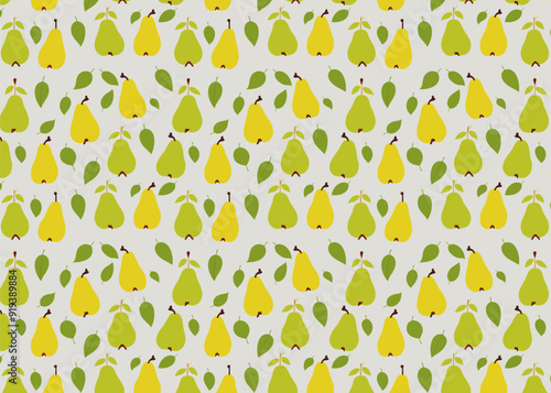 Seamless pattern with pears and leaves. Vector illustration.