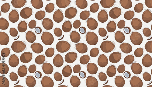 Seamless pattern with coconuts on a white background.