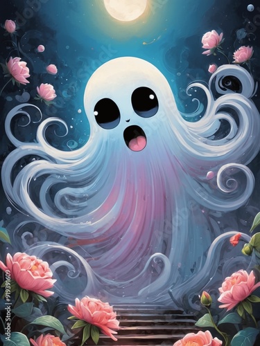 Ghostly Garden Generative AI Illustration 