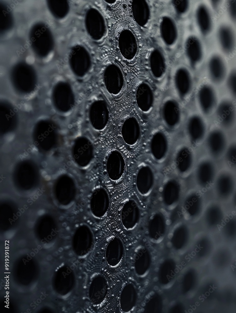 Close up of metallic material with holes Close up of metallic material with holes