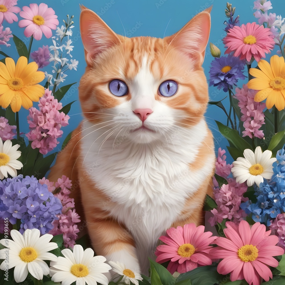 cat with flowers cat with flowers