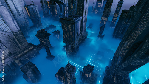 Futuristic sci-fi city at night