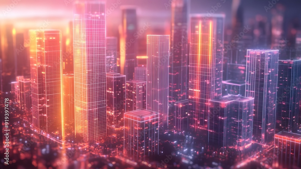 Digital Cityscape with Luminous Skyscrapers and Data Streams, Symbolizing Technological Integration in Urban Life Digital Cityscape with Luminous Skyscrapers and Data Streams, Symbolizing Technological Integration in Urban Life