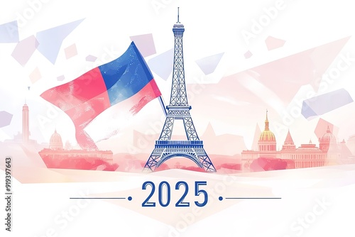 2024 and Rings, and celebratory colorful fireworks over the Eiffel Tower in Paris (2024), France
 photo