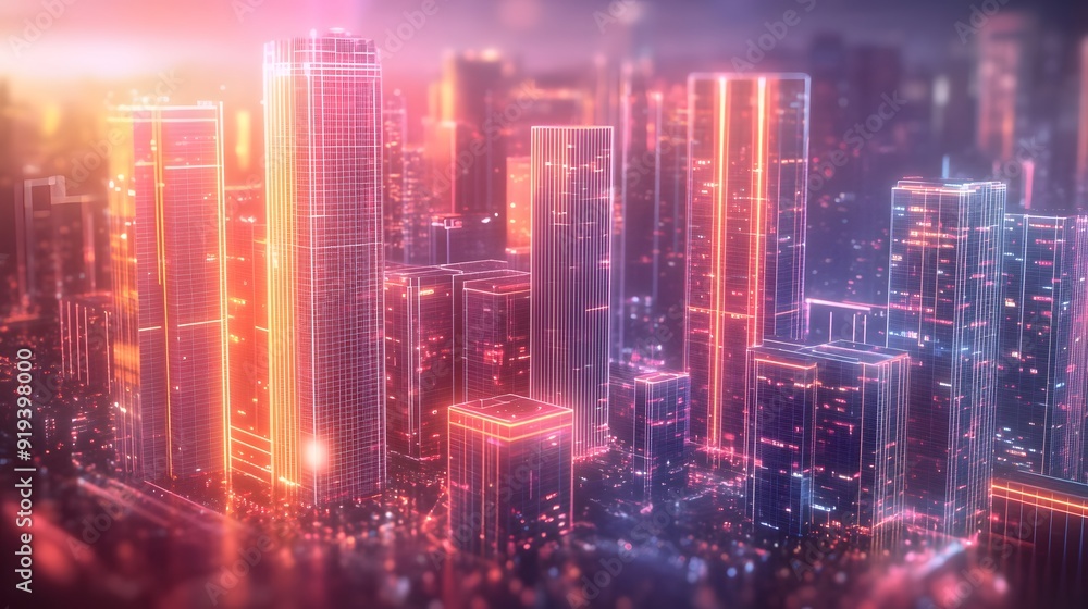 Digital Cityscape with Luminous Skyscrapers and Data Streams, Symbolizing Technological Integration in Urban Life Digital Cityscape with Luminous Skyscrapers and Data Streams, Symbolizing Technological Integration in Urban Life