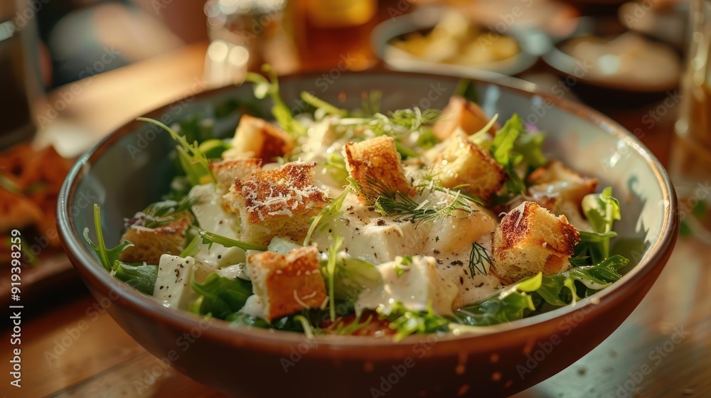A colorful salad in a bowl, containing toasted tofu, greens, and balsamic vinaigrette. A colorful salad in a bowl, containing toasted tofu, greens, and balsamic vinaigrette.