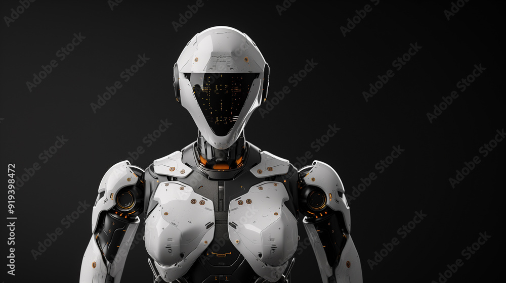 futuristic robot facing the camera. Black background. space for copy futuristic robot facing the camera. Black background. space for copy