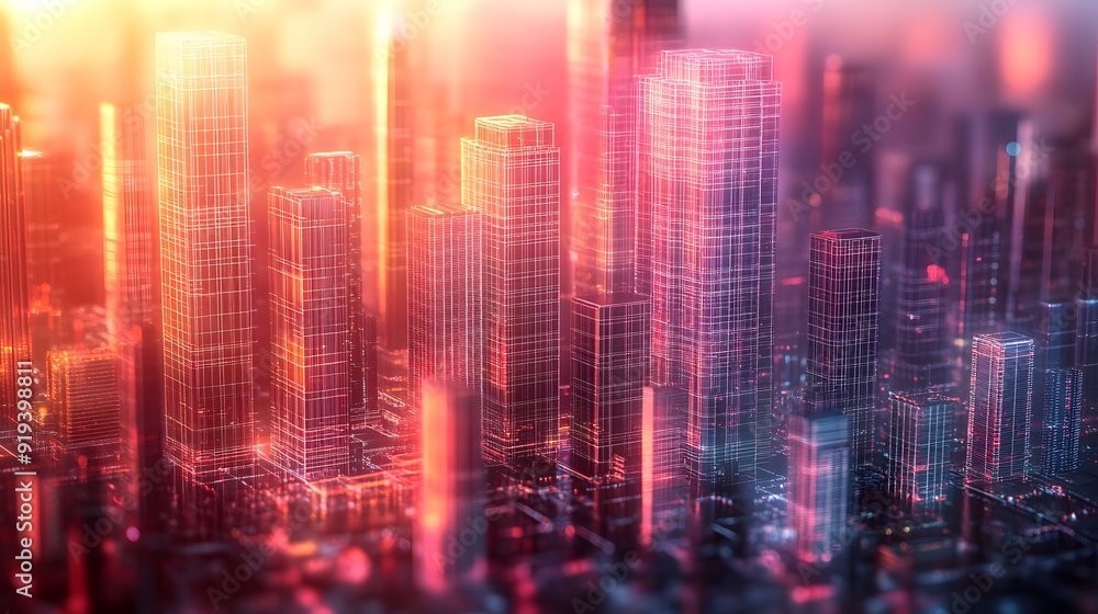 Digital Cityscape with Luminous Skyscrapers and Data Streams, Symbolizing Technological Integration in Urban Life Digital Cityscape with Luminous Skyscrapers and Data Streams, Symbolizing Technological Integration in Urban Life