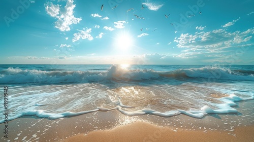 Fototapeta Naklejka Na Ścianę i Meble -  Ocean waves crashing on a sandy beach