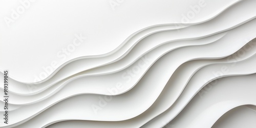 Abstract white wavy layered pattern. Minimalist 3D or paper cut style. Backdrop for poster, banner with copy space.