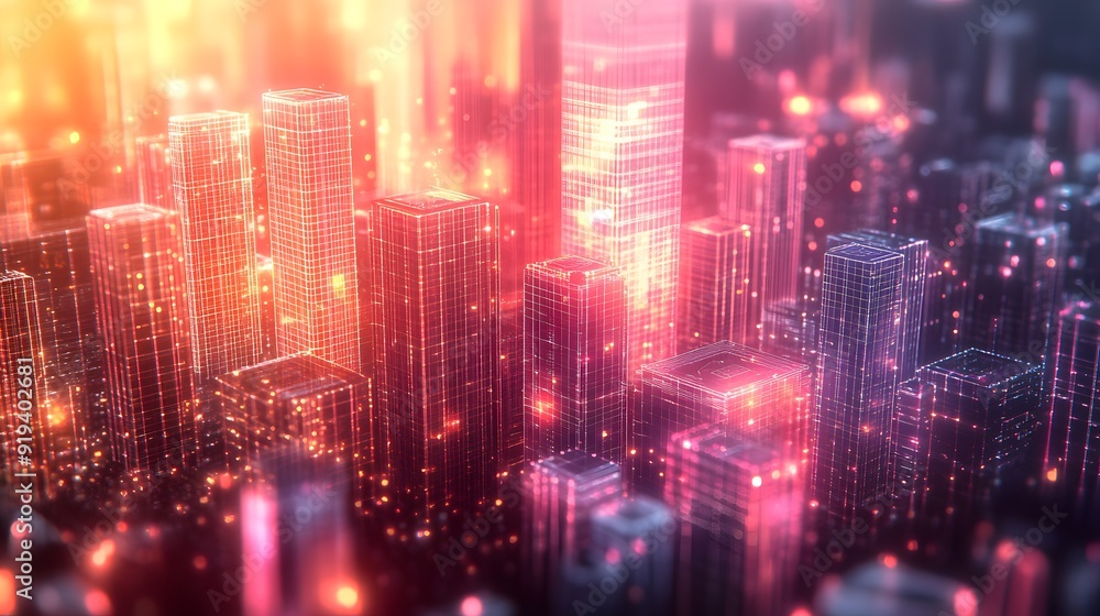 Digital Cityscape with Luminous Skyscrapers and Data Streams, Symbolizing Technological Integration in Urban Life Digital Cityscape with Luminous Skyscrapers and Data Streams, Symbolizing Technological Integration in Urban Life