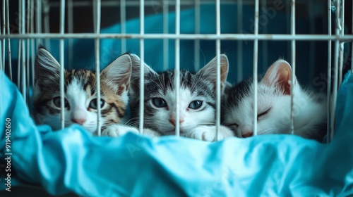 Curious Cats in Cages at an Exhibition Display photo