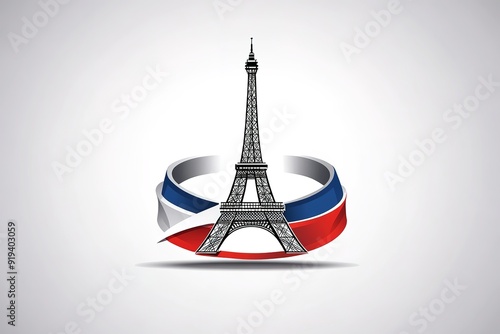 france eiffel tower with flags and ribbon design, Happy bastille day and french theme Vector illustration 