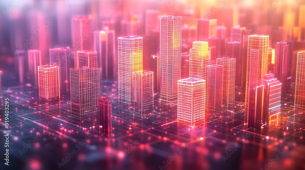 Digital Cityscape with Luminous Skyscrapers and Data Streams, Symbolizing Technological Integration in Urban Life Digital Cityscape with Luminous Skyscrapers and Data Streams, Symbolizing Technological Integration in Urban Life