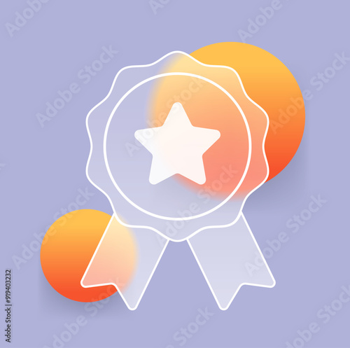 Glass morphism medal icon. Transparent reward vector sign