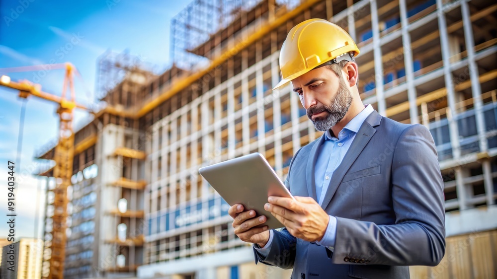 Construction Site Architect Using Tablet. Construction Site Architect Using Tablet.