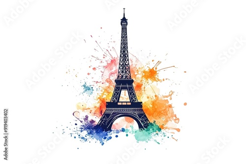 france eiffel tower with flags and ribbon design, Happy bastille day and french theme Vector illustration 