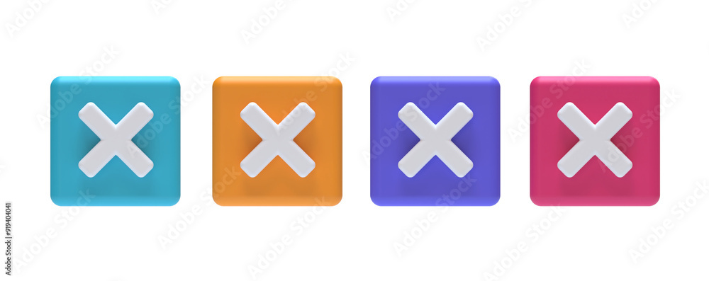 Colorful Denied Check Mark 3D Icons Set