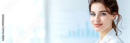 Smiling woman in professional attire with charts in the background, depicting a confident and successful business environment. Free Download Smiling woman in professional attire with charts in the background, depicting a confident and successful business environment. - GFXLoad