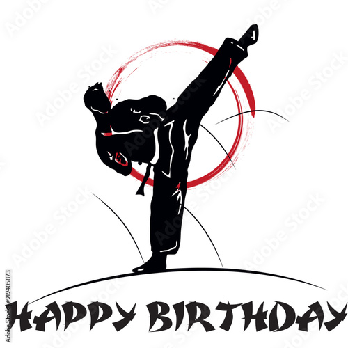 Happy birthday karate boy sports red black