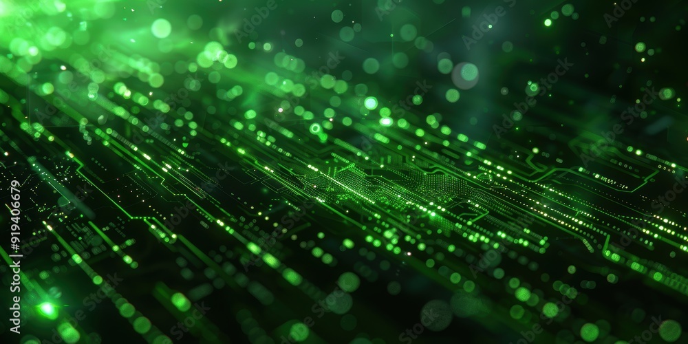 Abstract Digital Circuit Board with Green Glow Abstract Digital Circuit Board with Green Glow
