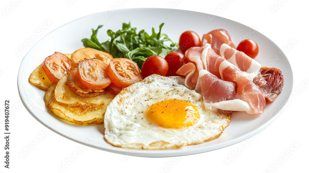 Nutritious Breakfast Plate with Fried Egg, Roasted Vegetables, and Bread on Transparent Background Nutritious Breakfast Plate with Fried Egg, Roasted Vegetables, and Bread on Transparent Background