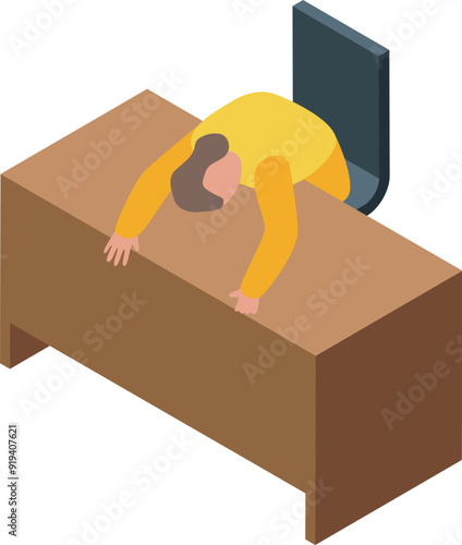Tired office worker is taking a break from work, lying face down on their desk
