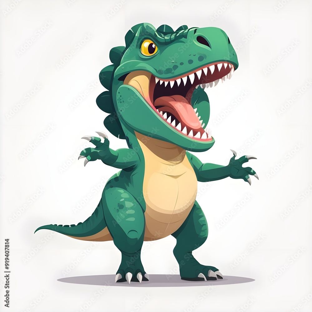 Naklejka premium Cartoon roaring Tyrannosaurus rex. Illustration vector. 