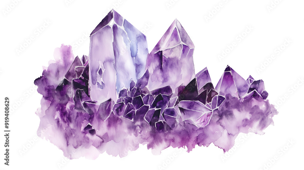 Purple Amethyst Crystal Cluster on Transparent Background Purple Amethyst Crystal Cluster on Transparent Background
