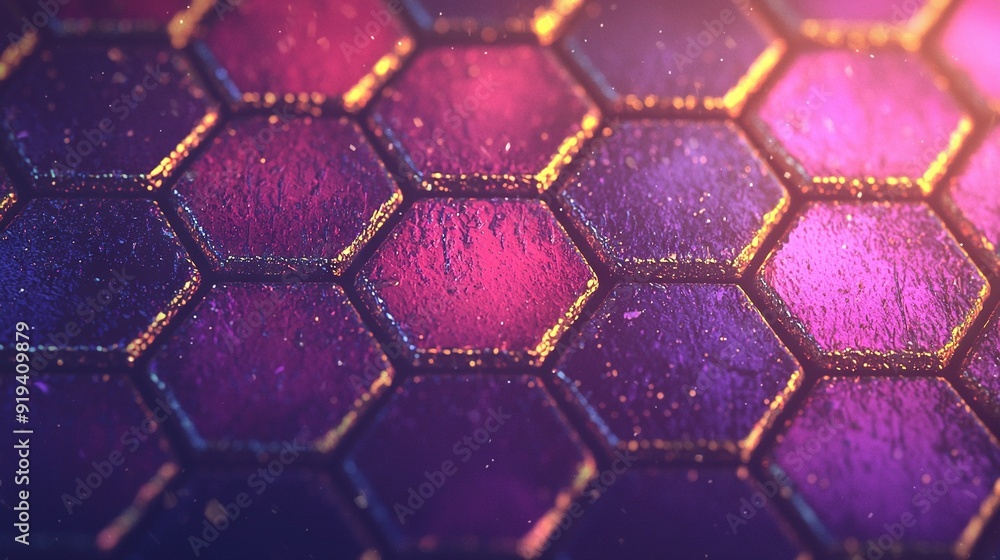 Purple and pink hexagonal pattern with blurry light at center Purple and pink hexagonal pattern with blurry light at center