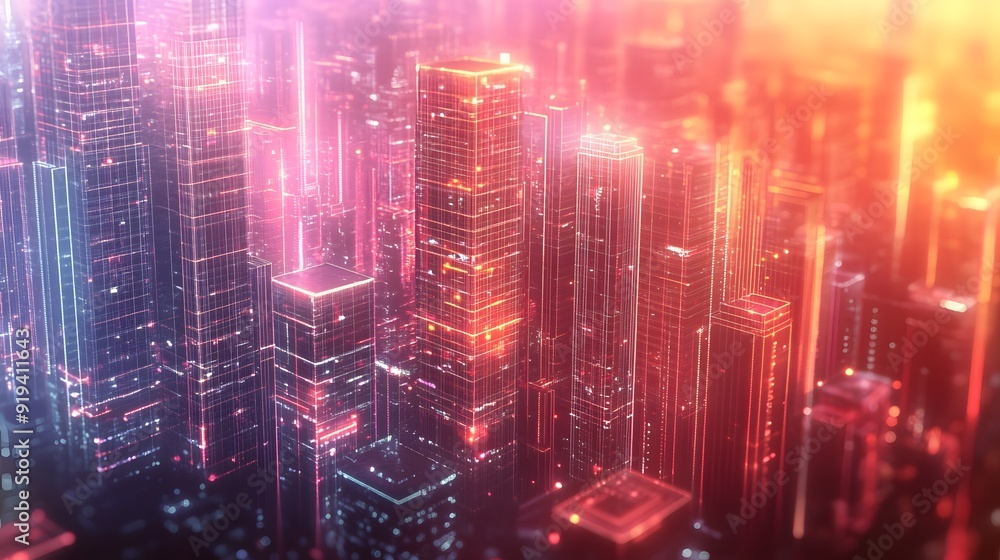 Digital Cityscape with Luminous Skyscrapers and Data Streams, Symbolizing Technological Integration in Urban Life Digital Cityscape with Luminous Skyscrapers and Data Streams, Symbolizing Technological Integration in Urban Life