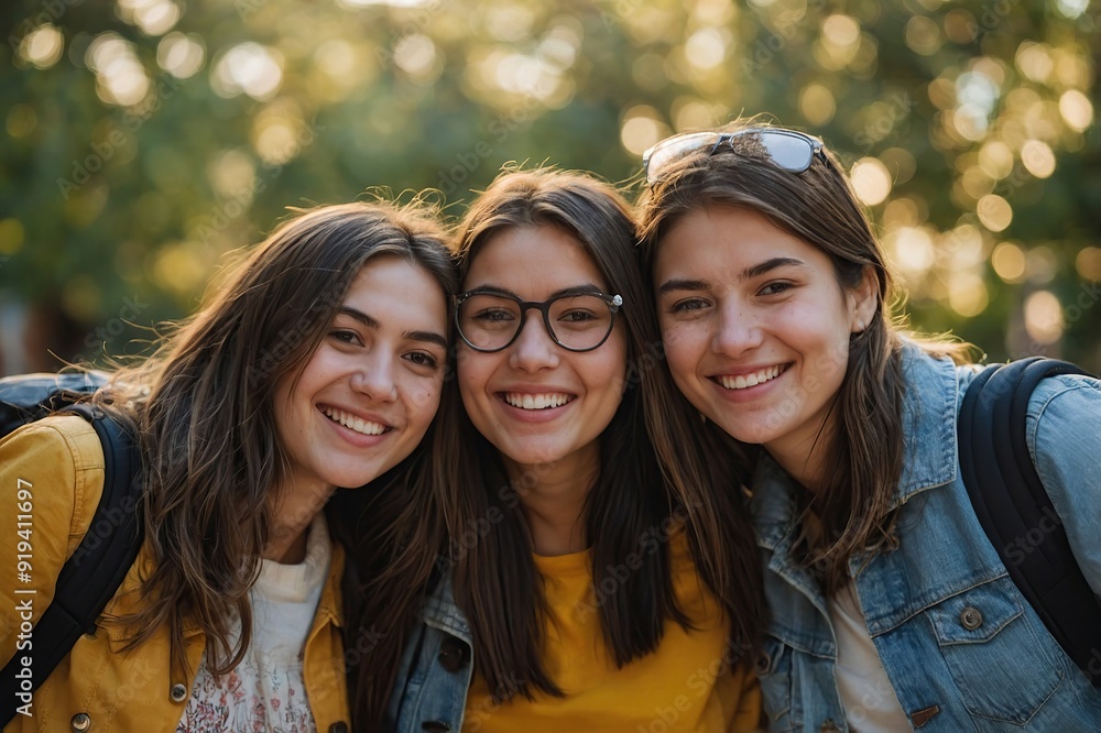 Obraz premium Happy friends enjoying time together while studying abroad in a program