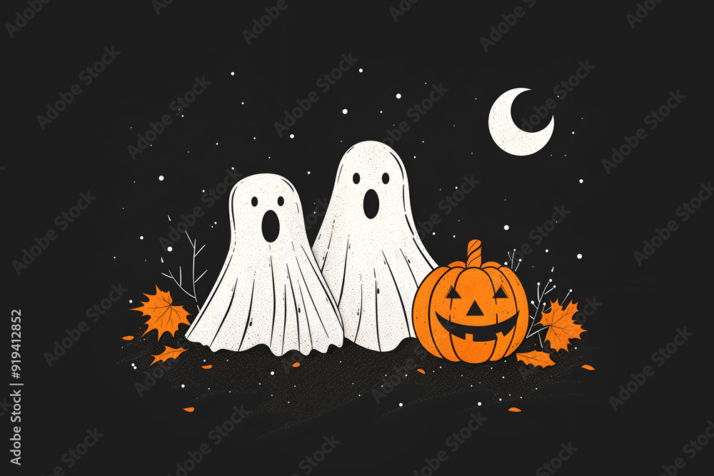Ghosts and pumpkin. Halloween illustration Ghosts and pumpkin. Halloween illustration