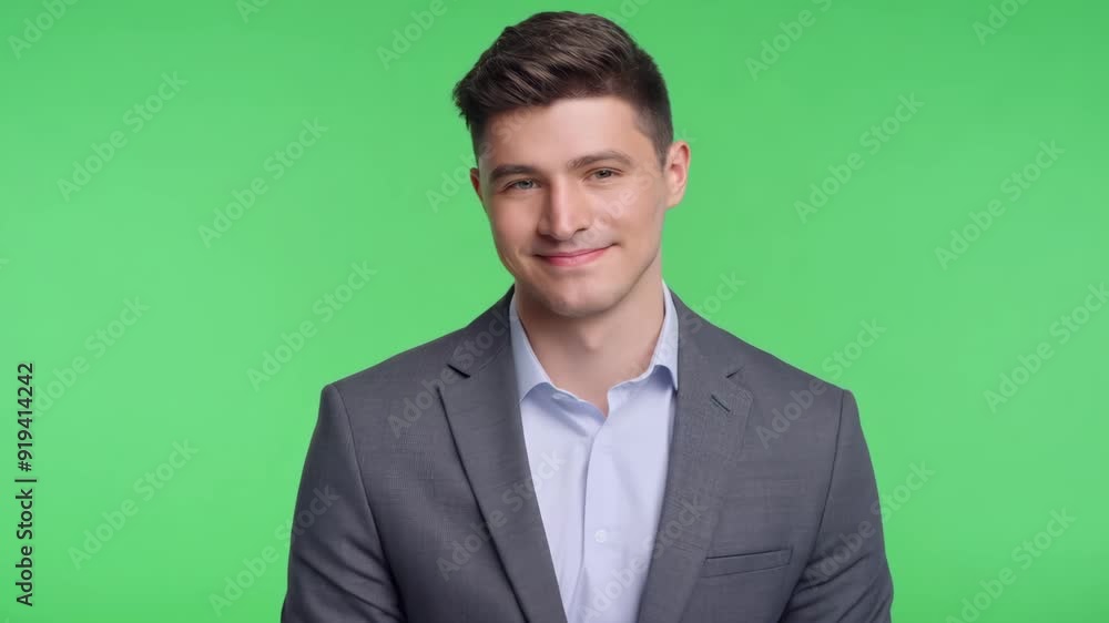 Young White Male Architect with Casual Look Smiling and Nodding on Green Screen Young White Male Architect with Casual Look Smiling and Nodding on Green Screen