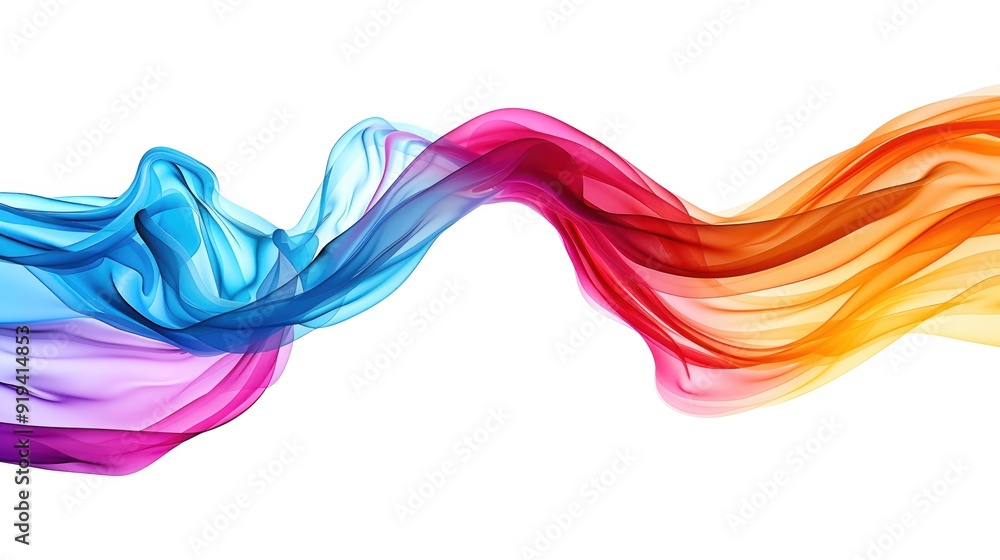 Abstract colorful wave flowing in vibrant spectrum against white background, representing creativity, freedom, and movement. Abstract colorful wave flowing in vibrant spectrum against white background, representing creativity, freedom, and movement.