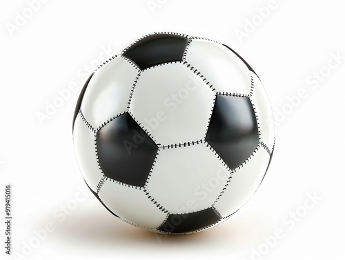 Realistic soccer ball on white background, 3D vector style.