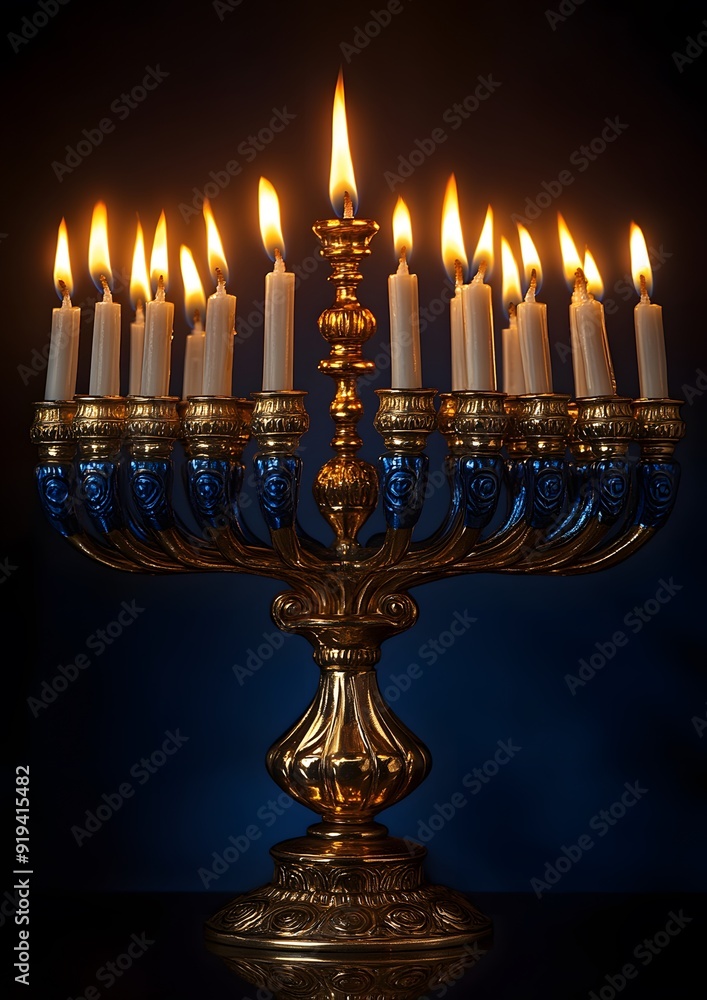 Celebratory Hanukkah menorah, with detailed flames and festive ambiance, embodying the Jewish holiday's spirit, ideal for posting and sharing with loved ones. Celebratory Hanukkah menorah, with detailed flames and festive ambiance, embodying the Jewish holiday's spirit, ideal for posting and sharing with loved ones.